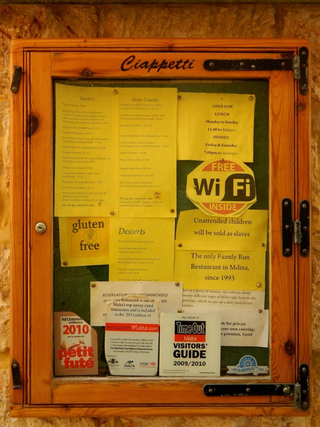 Ciappetti menu 1 Mdina Malta