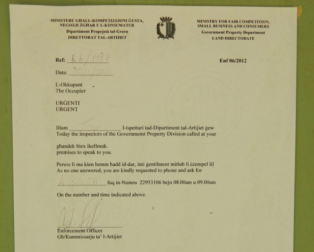 Vittoriosa Birgu urgent notice