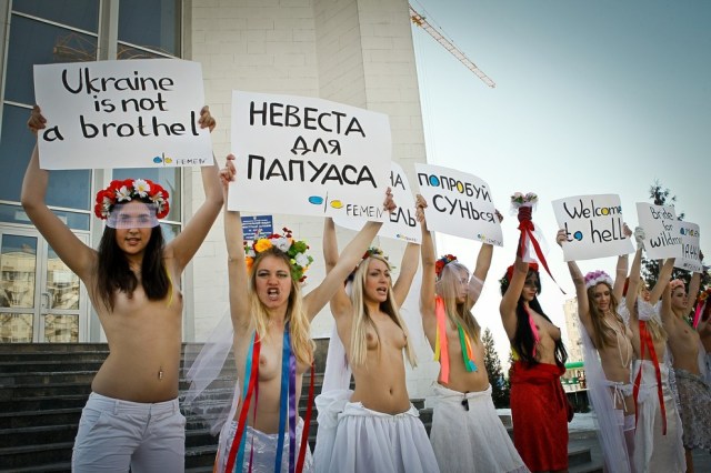 The FEMEN woman movement held an action called Brides for the Papuans. Ukraine, 01/03/2011