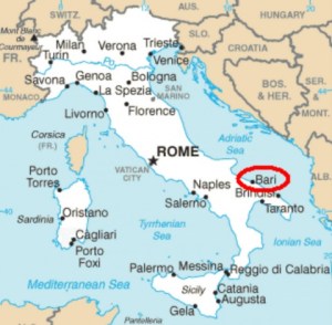 Bari on Italy map